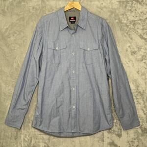 Quiksilver Shirt Mens Large Blue Hankerson Long Sleeve Button Front Roll Tab NEW